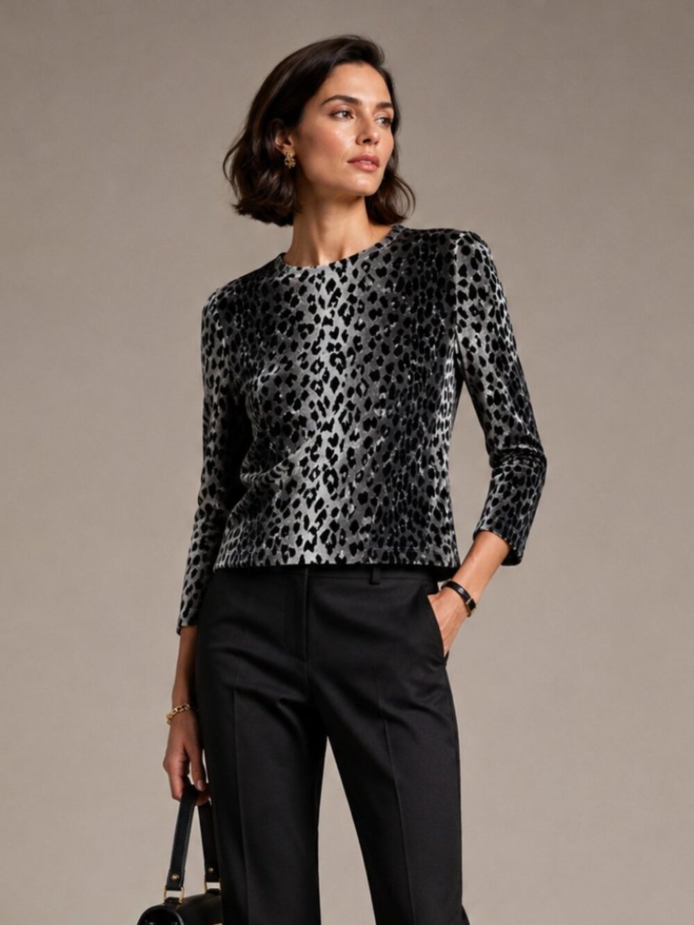 BLUMARINE | Blue & Black Leopard Print 3/4 Sleeve Top – Size IT 40 (P2P 17)